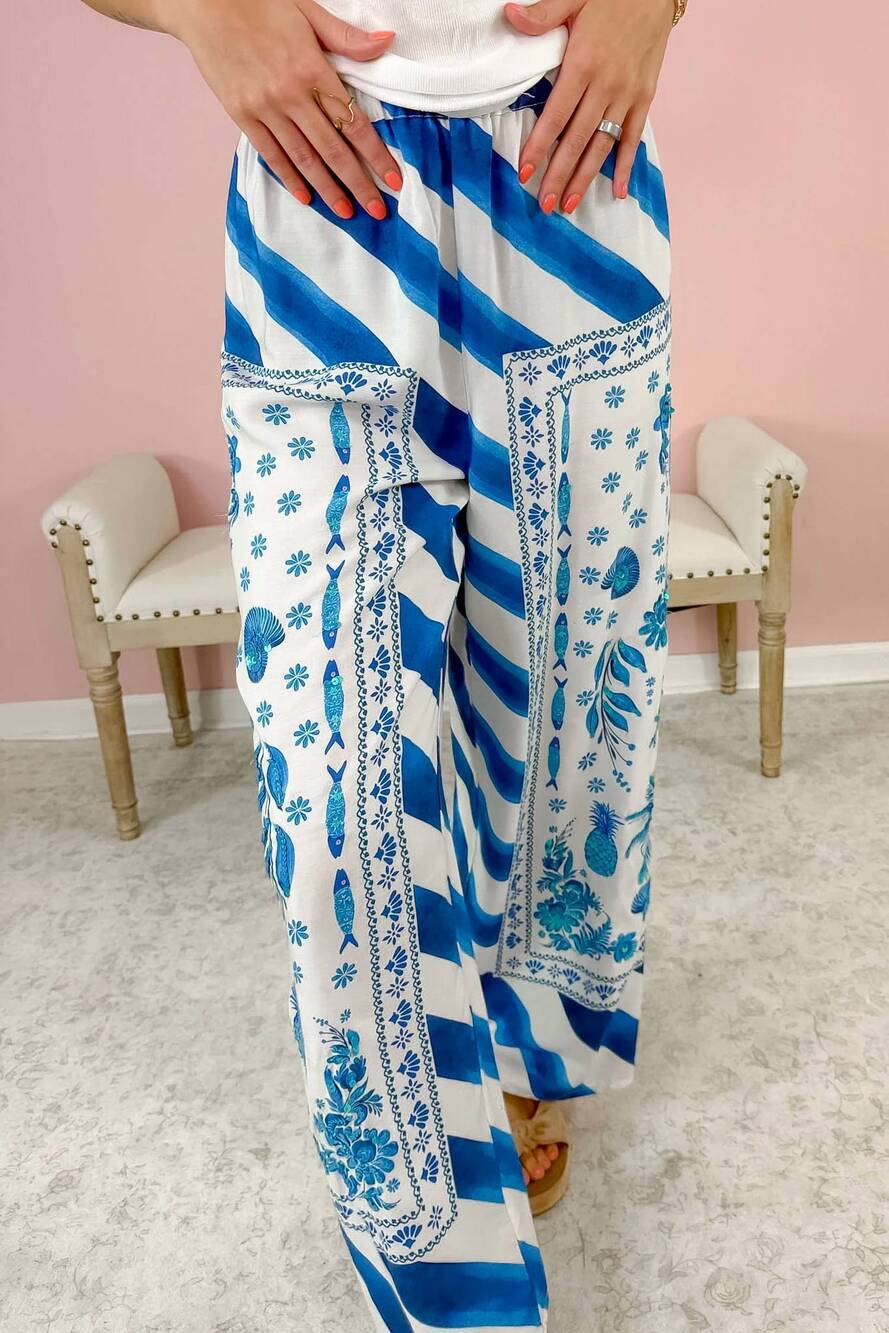 NEW AMERICA & BEYOND women's marina striped pants in blue